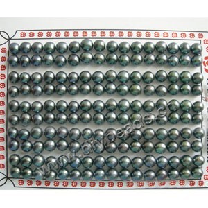 pearl, cultured freshwater ,black (dyed),5-5.5mm half-drilled button, AAA grade.Sold per pkg of 80 pairs