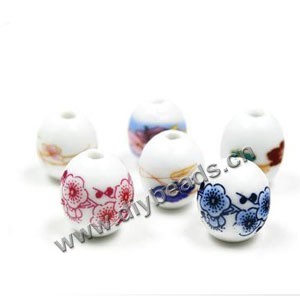 Bead mix, decal porcelain, multicolored, 15x17mm oval with 3mm hole. Sold per pkg of 50 beads.