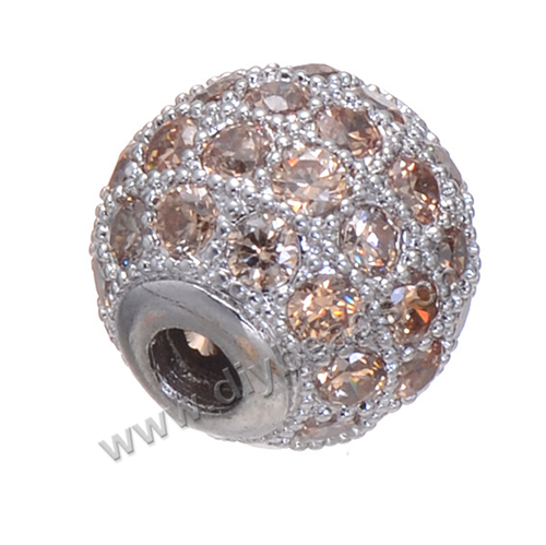 Bead,brass,gold plated,pave brown rhionestone,round,8mm,Sold per pkg of 20 pieces.