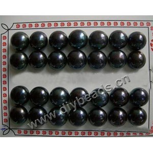 pearl, cultured freshwater ,black(dyed),12-13mm half-drilled button, AAA grade.Sold per pkg of 16 pairs