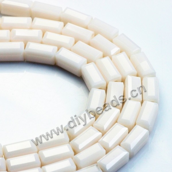 beads, glass, porcelain color, ivory, 3*6mm facted rectangle, sold per package of 5 strands-(80pcs/strand).