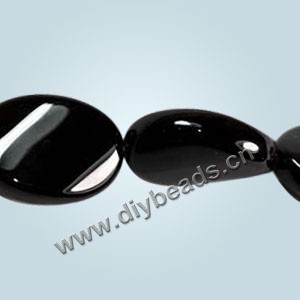 Bead, black agate (dyed),12x6mm twisted flat oval. Sold per 16-inch strand