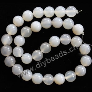 Bead, white agate (natural), 12mm round. Sold per 15-inch strand.