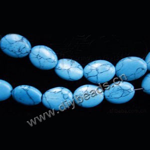 Bead, turquoise (imitation), 13x9mm flat oval. Sold per 14-inch strand,approximately  28ps.