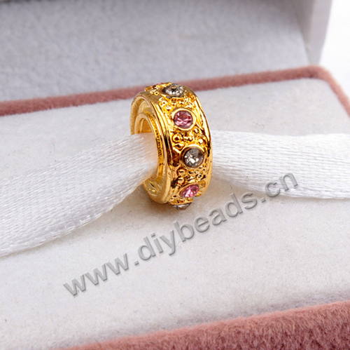 alloy Bead,gold plated,11x4mm flower,4mm hole,Sold per pkg of 50 pieces.