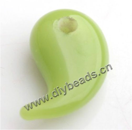 Bead,lampworked glass,green yin-yang. 10*19mm. Sold per pkg of 5.