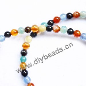Bead, agate (H/D), multicolored , 4mm round. Sold per 15-inch stand.