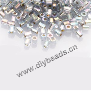Bugle bead,taiwan, glass, silver-lined  rainbow light grey ,#1 (2x2mm)hex beads. Sold per pkg of 500 grams,approximately 40,000ps 