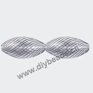 Bead, hand-blown glass, clear/blue/brown, 25x12mm hollow oval. Sold per pkg of 10
