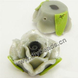 Bead, polymer clay, ivory with black,pearl luster, 20mm rose. Sold per pkg of 12.