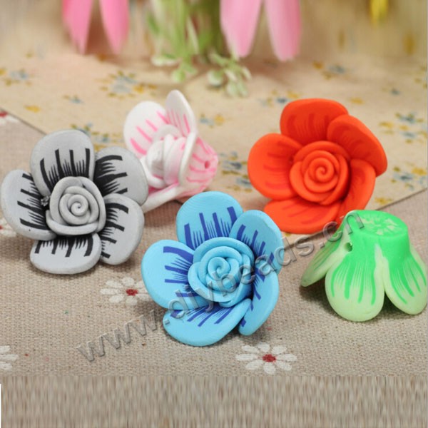 Bead, polymer clay,mixed color,23x12mm flower. Sold per pkg of 20.