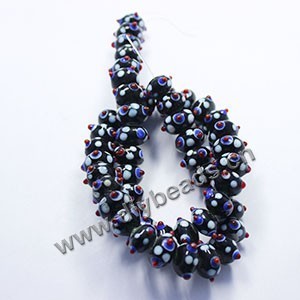 bead,lampworked glass, black/white/red, 13x9mm bumpy rondelle. Sold per pkg of 24.factory price,diy beads. 