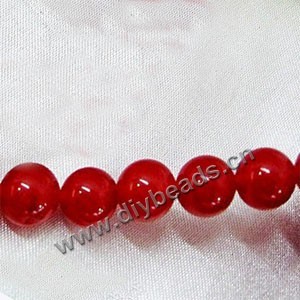 Bead, Malaysia "jade" (dyed), red, 12mm round, Mohs hardness 7. Sold per 15-inch strand