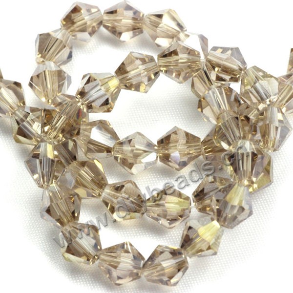 beads, glass, light coffee AB, facted bicone beads, 8mm, sold per package of 5 strands-(40pcs/strand).