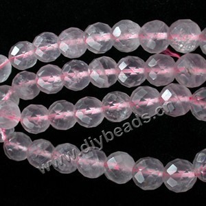 Bead, rose quartz (natural), 8mm 64faceted round, B grade, Mohs hardness 7. Sold per 15-inch strand