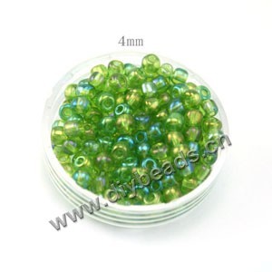 seed bead,glass,rainbow green,#6 round,sold per pkg of 50g, approximately 550ps
