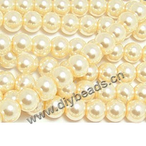 Bead, glass pearl, light yellow , 12mm round. Sold per pkg of 10 strands.