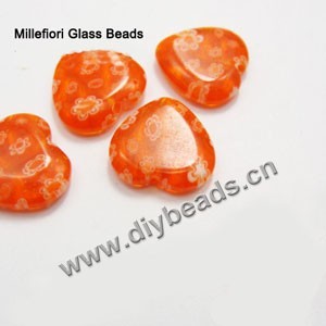 bead,millefiori glass orange/white ,16x16x4mm flat heart,approximately 23ps/strand 