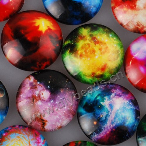 Flat,Cabochon,Glass,25mm,Round,Star pattern,Sold per pkg of 100 pcs.