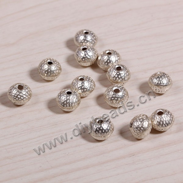 Bead, 925 sterling silver, carved round, 10mm, 2mm hole, Sold per pkg of 1 bag-5 pieces.
