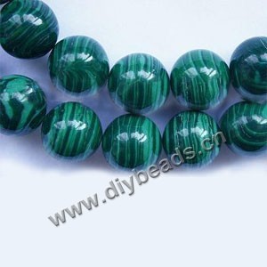 Bead, malachite (imitation), green, 14mm round. Sold per 15-inch strand.