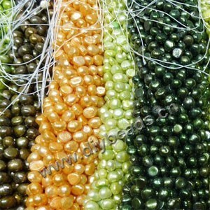 Pearl mix, cultured freshwater ( dyed), black/orange/light green/copper,mixed colors, 5-6mm flat-sided potato . Sold per pkg of (100) 14-inch strands.