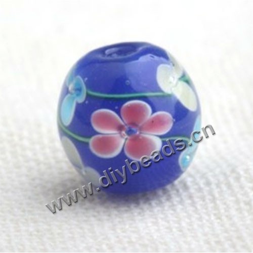 Bead,Japan lampworked glass,blue with fower, 14x14mm round.mini order 100pc 