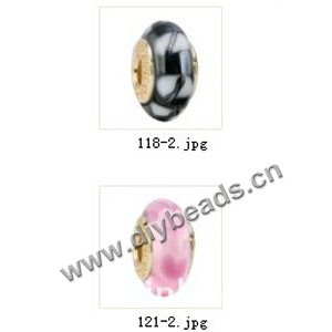 Bead,big-hole beads ,lampworked glass with brass grommets,mixed colors and designs,6x12mm-8x14mm rondelle ,4mm spiral hole,sold per pkg of 10ps