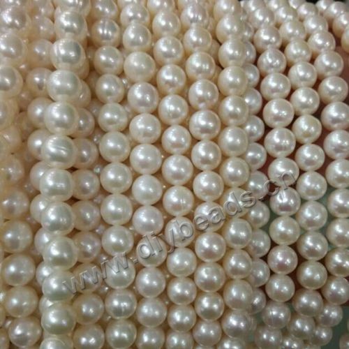 Pearl, cultured freshwater,white/peach/mauve,7-7.5mm round, AAA grade. Sold per pkg of one strand