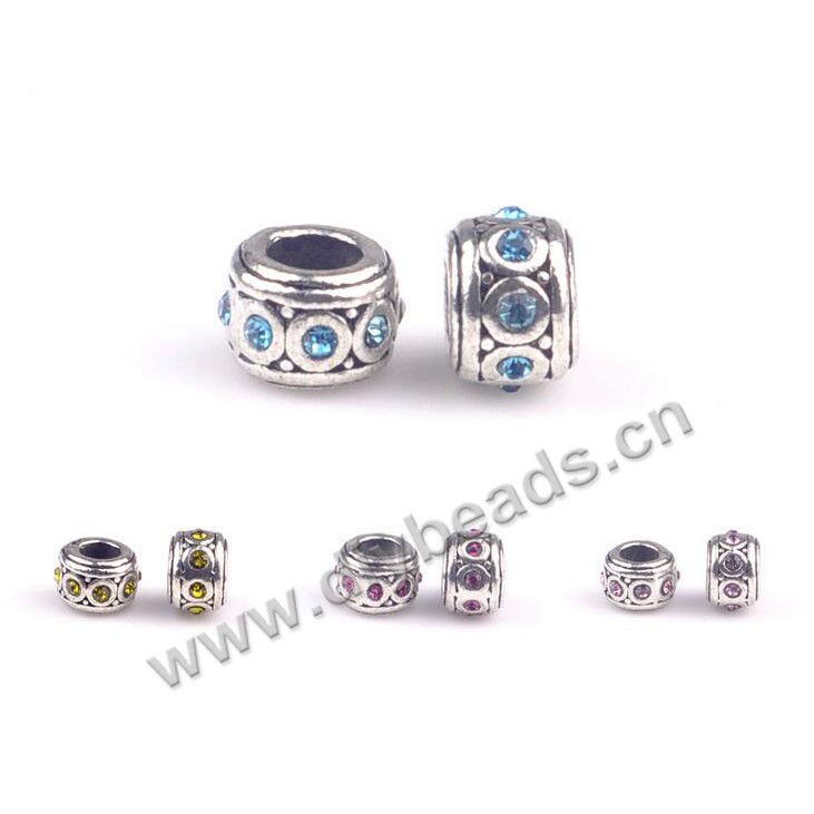 Bead,big-hole beads,Tibetan silver alloy rhinestone wheel big hole beads,Sold per pkg of 5ps