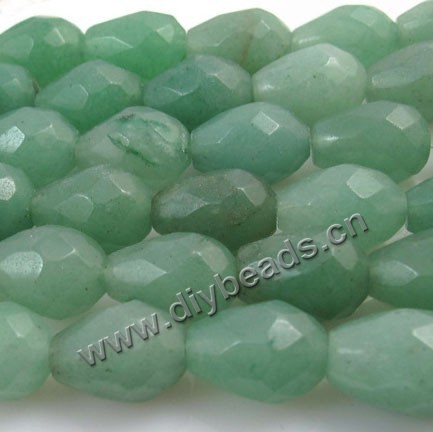 Bead, green aventurine (natural),8x12mm faceted teardrop. Sold per pkg of five 16-inch strand