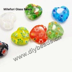 bead,millefiori glass,multicolored ,12x12x4mm flat heart,approximately 31ps/strand 