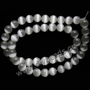 Bead, cat's eye glass,white, 8mm round, quality grade. Sold per 14.5-inch strand.
