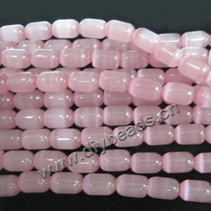 Bead, cat's eye glass,pink, 17x14mm round tube, Sold per 14.5-inch strand.