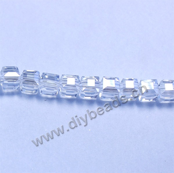 Beads, crystal beads, 4*4mm sauqre, white ab color. Sold per spk of 10 strands.