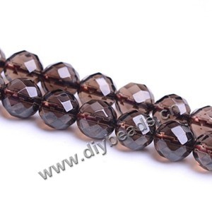 Bead, smoky quartz (heated/irradiated), 10mm 64-faceted round .sold per 13.7-inch strand