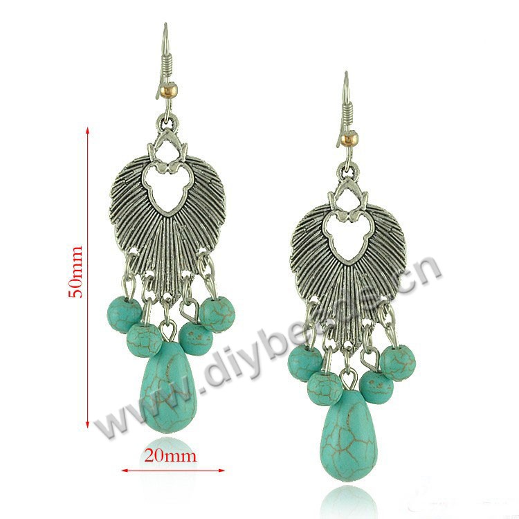 Earring with beads,alloy ethnic,fashion,50x20mm, Sold per pkg of 5 pairs.