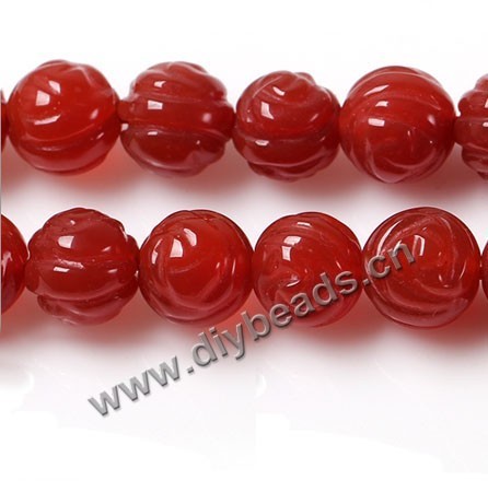 Bead, red agate (dyed), 10mm carved double side flower,  Sold per 16-inch strand.
