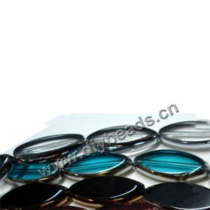 Bead, copper-plated glass, clear, 30x12mm flat oval. Sold per pkg of ten 13-inch strand.