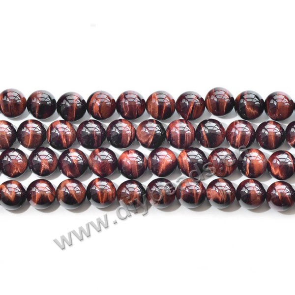 Bead, red tigereye beads (dyed), 14mm round AA grade. Sold per 16-inch strand