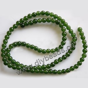 Bead, olive green "jade" (dyed), 4mm round. Sold per 15-inch strand,approximately 90 beads .