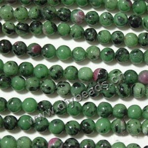 Bead, ruby in zoisite (natural), 5mm round. Sold per 15-inch strand