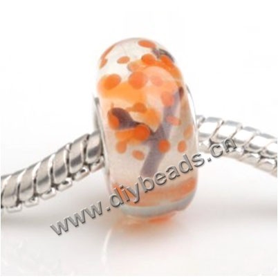 Bead, big-hole beads,Lampworked glass and 925 sterling silver grommet,mixed colors,14x7mm rondelle with 4.5 mm hole,sold per pkg of 50ps