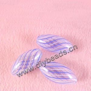 Bead, hand-blown glass, clear with white/blue line, 25x12mm hollow oval. Sold per pkg of 10