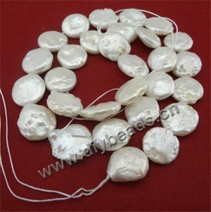 Pearl baroque, cultured freshwater ,white, 12-13mm flat round, Mohs hardness 2-1/2 to 4. Sold per pkg of (10) 16-inch strands