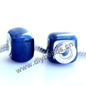 bead,big-hole beads ,cat's eye glass and brass grommets,royal blue,10x14mm square rondell with 5mm hole,sold per pkg of 50ps
