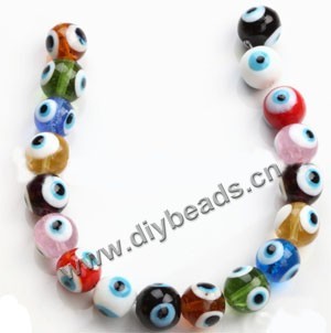 Bead mix, lampworked glass, multicolored, 16mm round with wards off the evil eye design. Sold per pkg of 70beads.