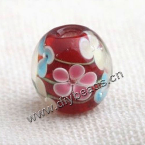 Bead,Japan lampworked glass,red with fower, 14x14mm round.mini order 100pc 