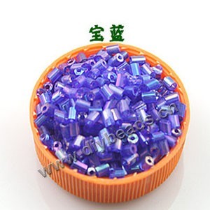 Bugle bead, glass,rainbow ,cobalt blue  ,#1(2x2mm) beads. Sold per pkg of 80 grams,approximately 4,500ps.