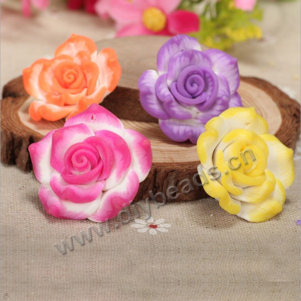Bead, polymer clay,mixed color,30x12mm flower. Sold per pkg of 20.
